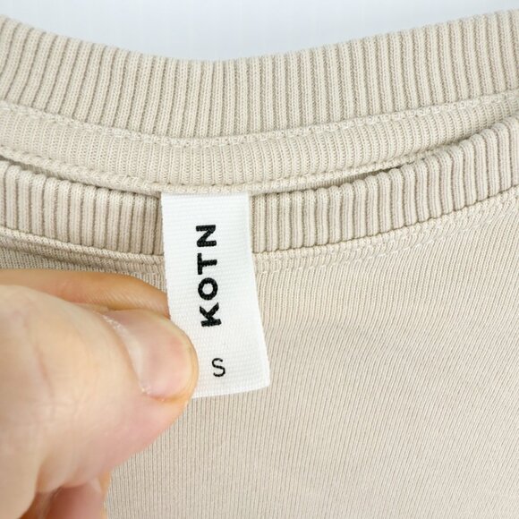 KOTN Heavyweight 100% Egyptian Cotton Long Sleeve Cream Beige Crewneck Tee S - Picture 6 of 7